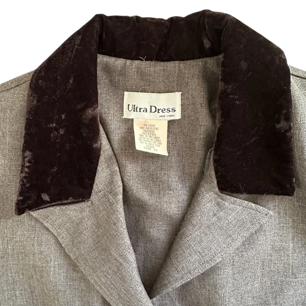 Vintage Ultra Dress New York Gray Blazer Velvet Collar 10 | Academia Office Chic